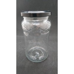 YENİ 370 CC PETEK DESENLİ CAM KAVANOZ-48 ADET-SİYAH KAPAKLI