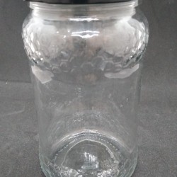 YENİ 370 CC PETEK DESENLİ CAM KAVANOZ-48 ADET-SİYAH KAPAKLI