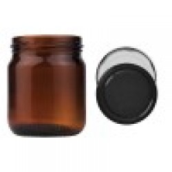 210 Cc. Cam Kavanoz - Amber - Siyah Kapaklı - 30 Lu Paket