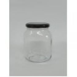 340 Cc. Cam Kavanoz - Oval - Siyah Kapaklı