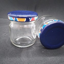 40 Cc. Cam Kavanoz -MAVİ DESENLİ Kapaklı-50 ADET