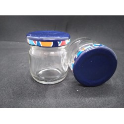 40 Cc. Cam Kavanoz -MAVİ DESENLİ Kapaklı-50 ADET