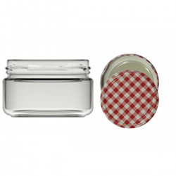 230 Cc. Cam Kavanoz - Kırmızı Desen Kapaklı - 90 Lı Paket