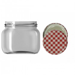 400 Cc. Cam Kavanoz - Kırmızı Desen Kapaklı 400 Cc. Cam Kavanoz - Kırmızı Desen Kapaklı