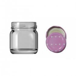 40 Cc. Cam Kavanoz - Pembe Puantiye Kapaklı - 105Li Paket