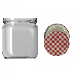 425 Cc. Cam Kavanoz - Kırmızı Desen Kapaklı