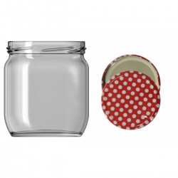 425 Cc. Cam Kavanoz - Kırmızı Puantiye Kapaklı