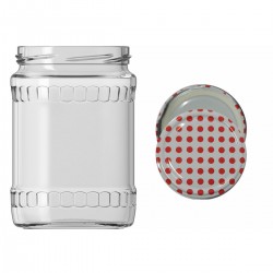 580 Cc. Cam Kavanoz - Fasit Model - Beyaz Puantiye Kapaklı