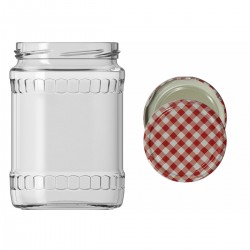 580 Cc. Cam Kavanoz - Fasit Model - Kırmızı Desen Kapaklı