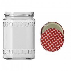 580 Cc. Cam Kavanoz - Fasit Model - Kırmızı Puantiye Kapaklı