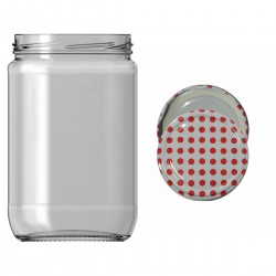 660 Cc. Cam Kavanoz - Beyaz Puantiye Kapaklı